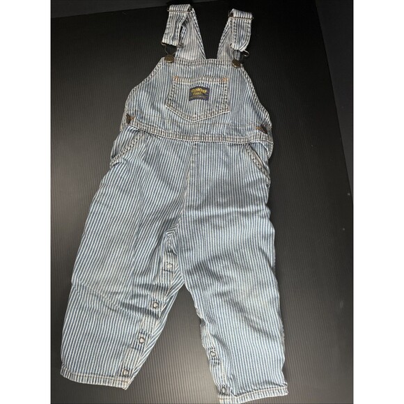 Vtg OshKosh Overalls Vestbak 2T Bibs Pinstripe Railroad Kids Toddler Stripe - Picture 1 of 10
